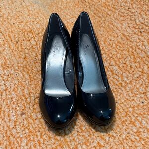 Worthington Black Patent Round-Toe Pumps